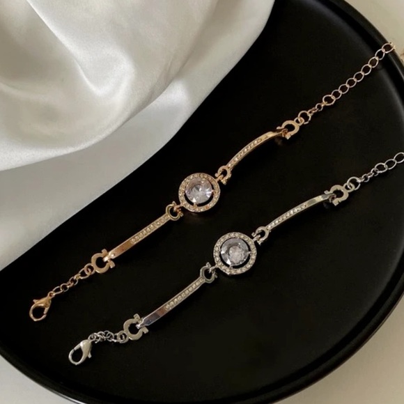 Silver Metal Geometric Rhinestone Gem Bracelet - Picture 3 of 3